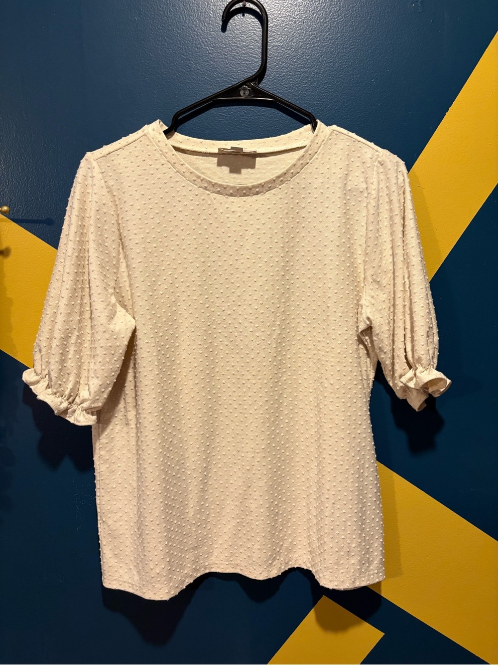 Loft Cream Textured Swiss Dot Short Sleeve Blouse EUC